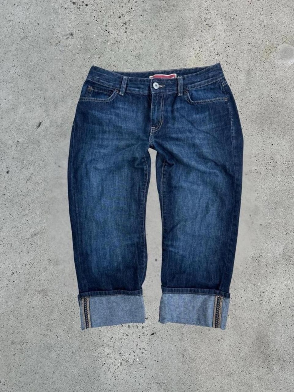 Vintage Dark Wash Cuffed Denim Capris